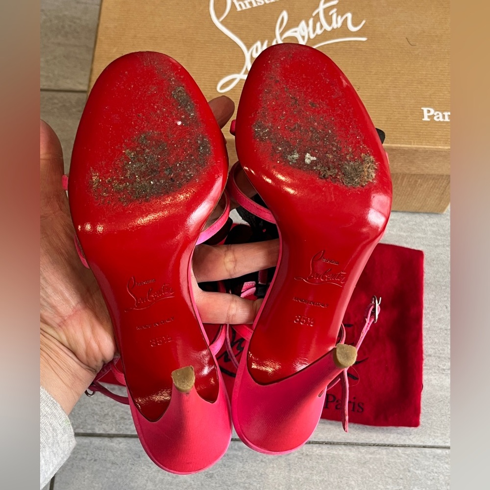 Christian Louboutin Pink Satin Black shoes - Picture 5 of 7